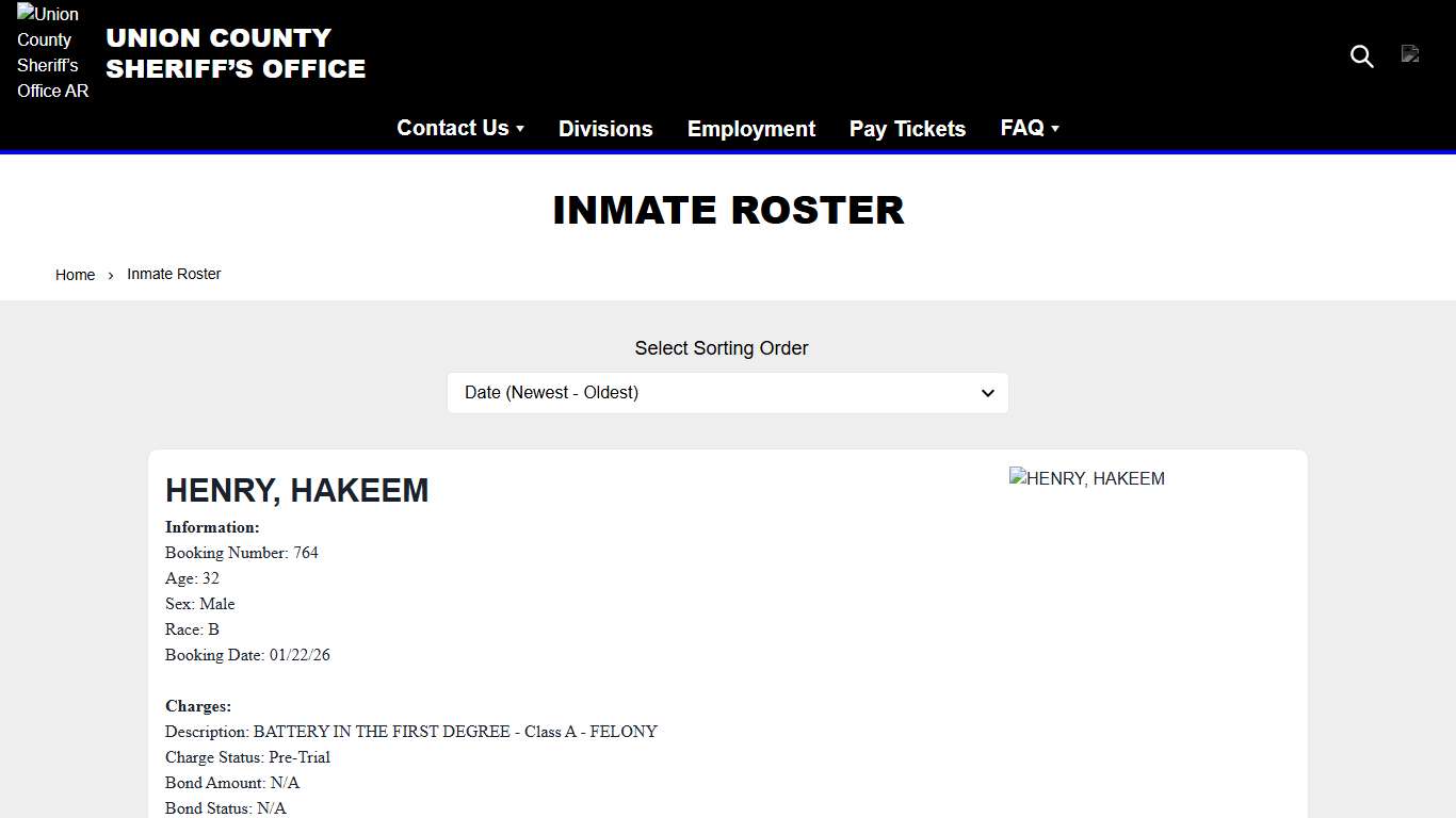 Inmate Roster Union County Sheriff’s Office AR